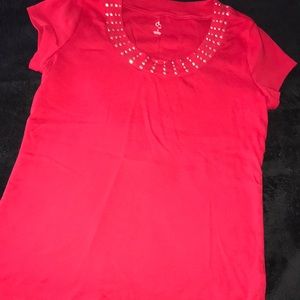 Sexy Red Shirt with Embellished Collar